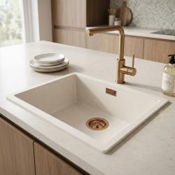 Sand White Sink 50x40 cm Under-Counter, Over-Counter with Copper Plug 1208970548
